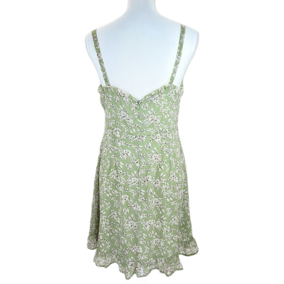 Lush Green Floral Mini Spaghetti Strap Sundress Lined Size L Casual Beach Summer - Picture 2 of 10
